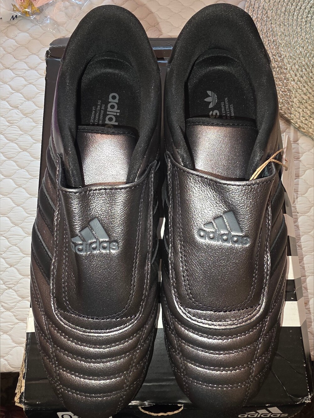 NWT Adidas women’s Taekwondo Dark Silver Metallic w/Black Slip-On Shoes 8 1/2
